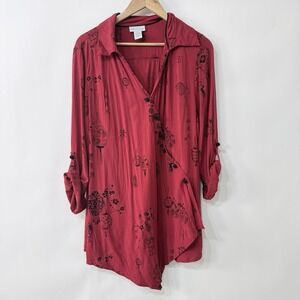 Soft Surroundings Asymmetrical Tunic Top Size 1X Red Lantern Print Art to Wear